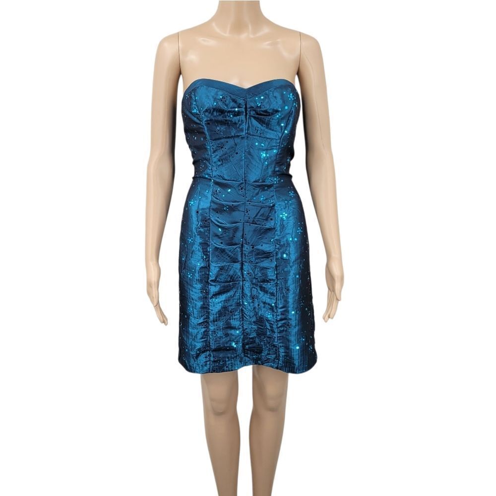 Zum Zum Y2K Blue Strapless Mini Sequin Dress Ruched Party Prom Homecoming